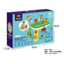 Children's multifunctional game desk with building blocks